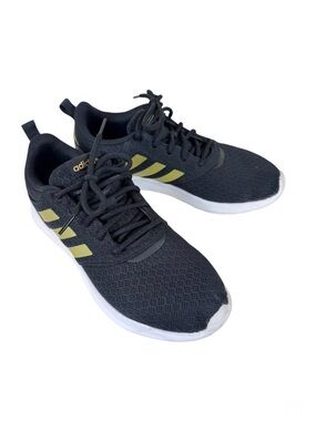 Adidas Black Gold 3 Stripe QT Racer 2.0 Light Lace Up Tennis Shoes Athletic 8.5‎